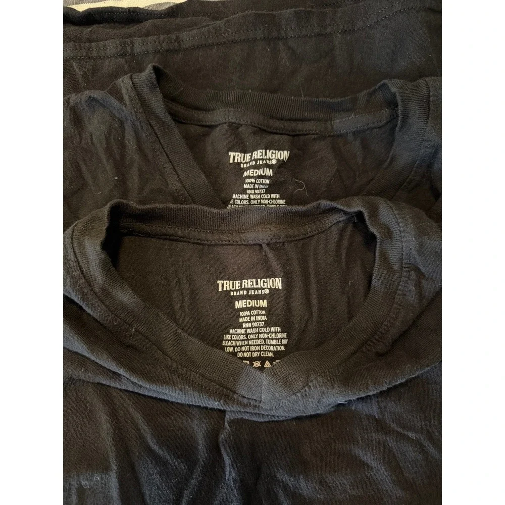 True Religion Mens V-Neck T-Shirt Set of 2 Black Cotton Horseshoe Logo Medium